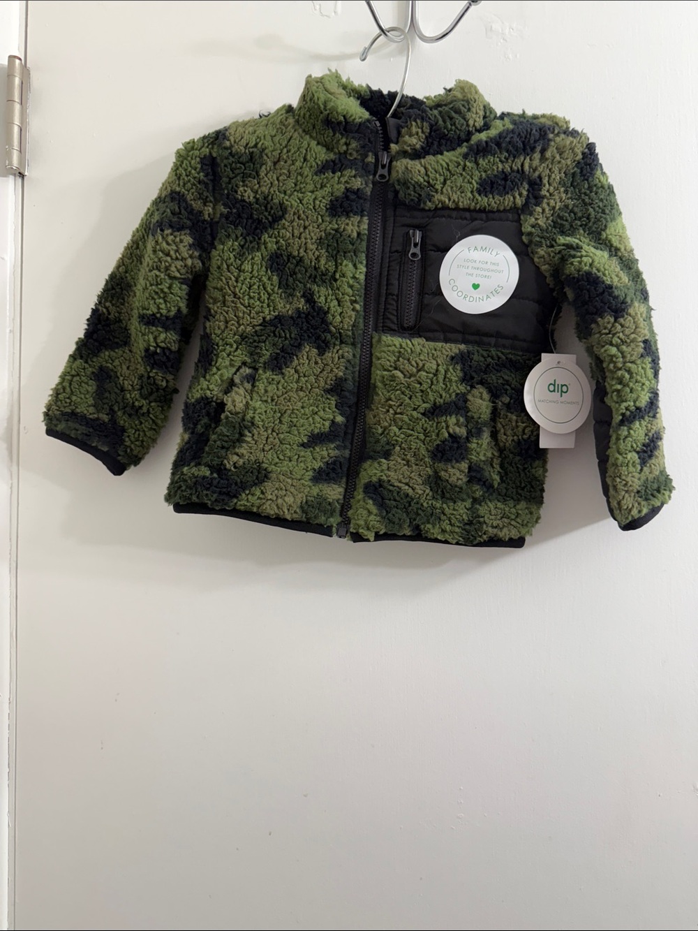 dip Green Camo Sherpa Jacket with Black Trim